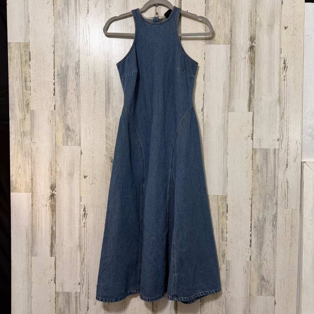 Denim Maxi Dress - Blue Sleeveless Halter Style